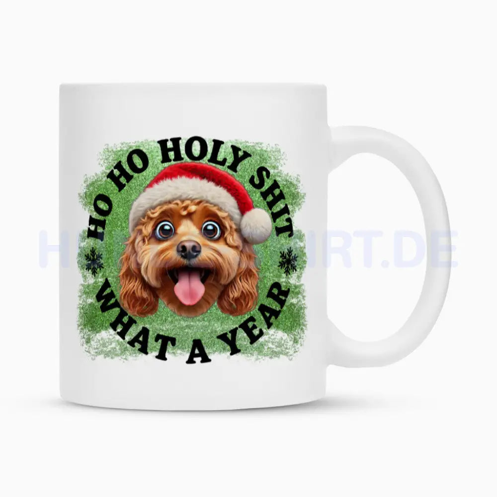 Tasse "Cavapoo - HO HO..." Weiß – hunde-shirt.de