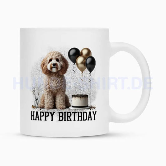 Tasse "Cockapoo - Happy Birthday" Weiß – hunde-shirt.de