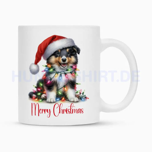 Tasse "Collie - Funny Christmas Puppy" Weiß – hunde-shirt.de