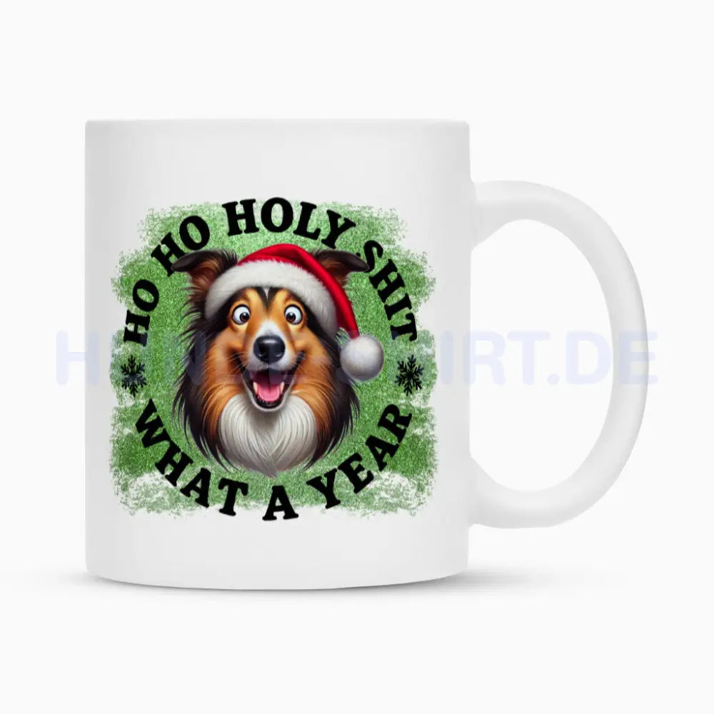 Tasse "Collie - HO HO..." Weiß – hunde-shirt.de