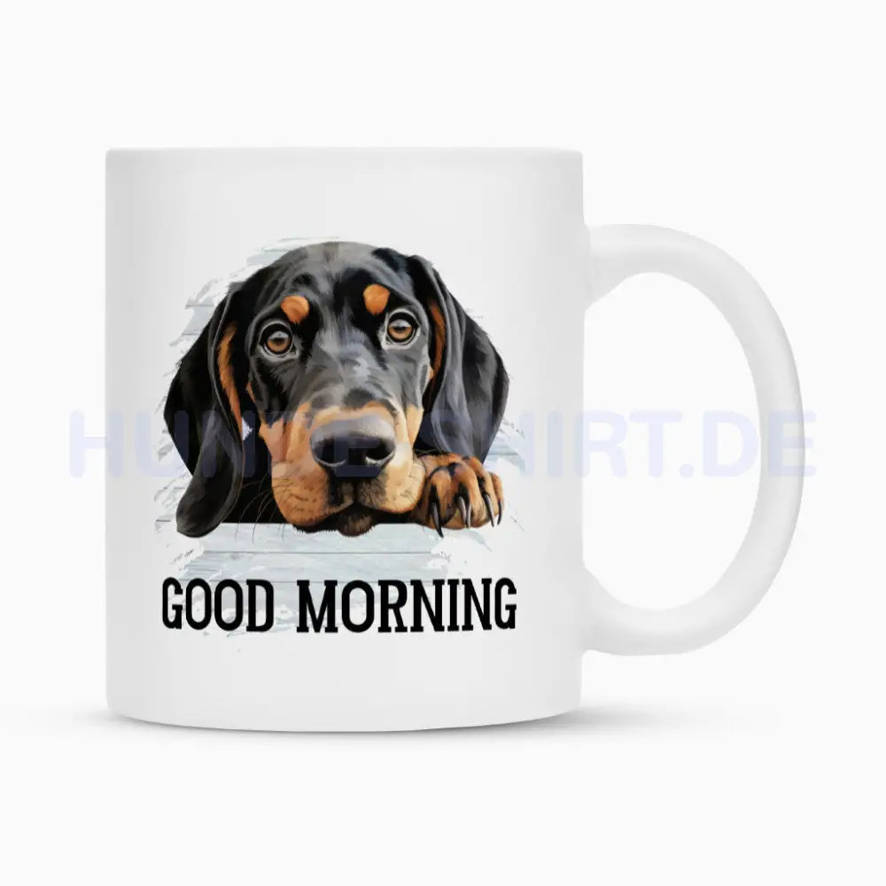 Tasse "Coonhound ( b + t ) - Good Morning" Weiß – hunde-shirt.de