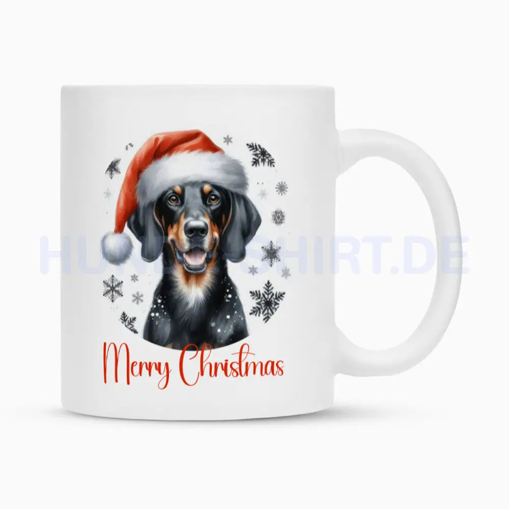 Tasse "Coonhound ( b + t ) - Merry Christmas" Weiß – hunde-shirt.de