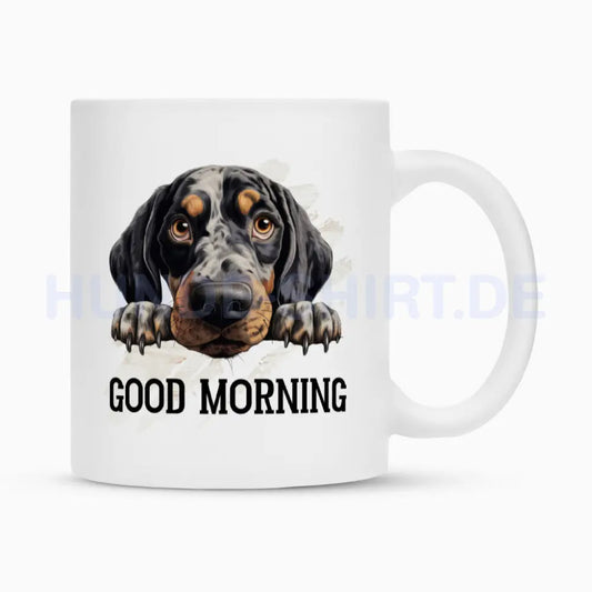 Tasse "Coonhound Bluetick - Good Morning" Weiß – hunde-shirt.de