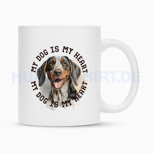 Tasse "Coonhound bluetick HEART" Weiß – hunde-shirt.de