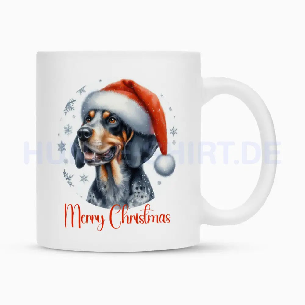 Tasse "Coonhound Bluetick - Merry Christmas" Weiß – hunde-shirt.de