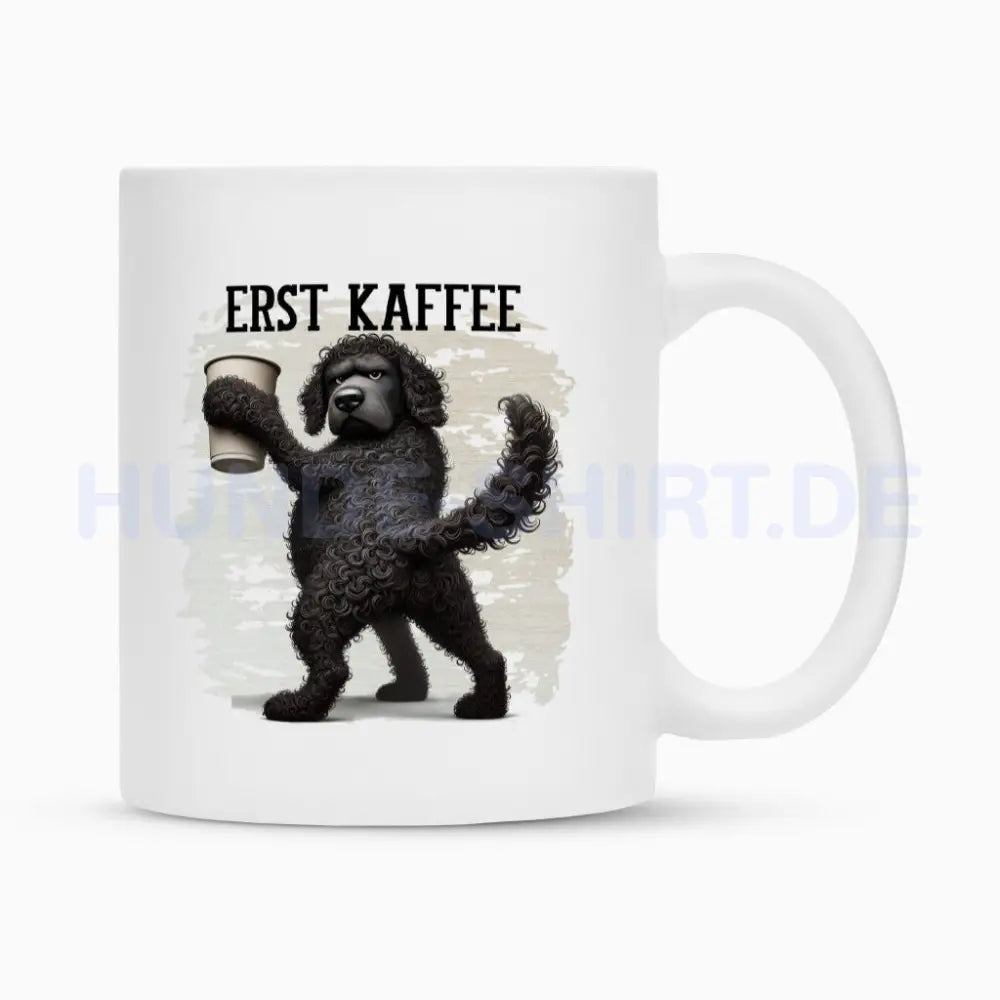 Tasse "Curly Coated - Erst Kaffee" Weiß – hunde-shirt.de