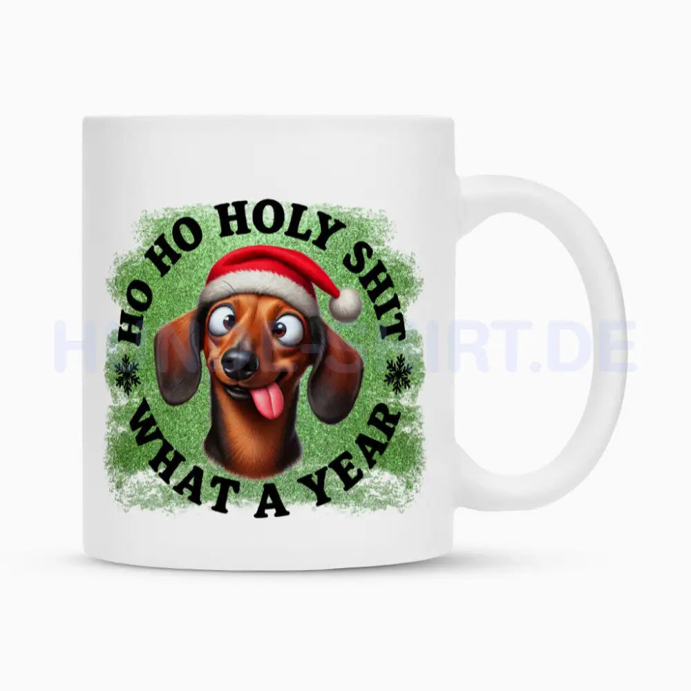 Tasse "Dackel - HO HO..." Weiß – hunde-shirt.de