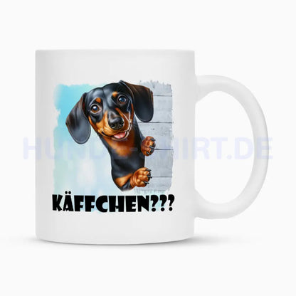 Tasse "Dackel - Käffchen???" Weiß – hunde-shirt.de