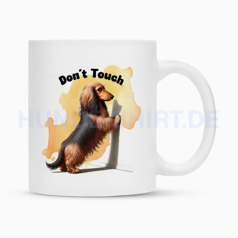 Tasse "Dackel ( Langhaar ) - Don´t touch" Weiß – hunde-shirt.de