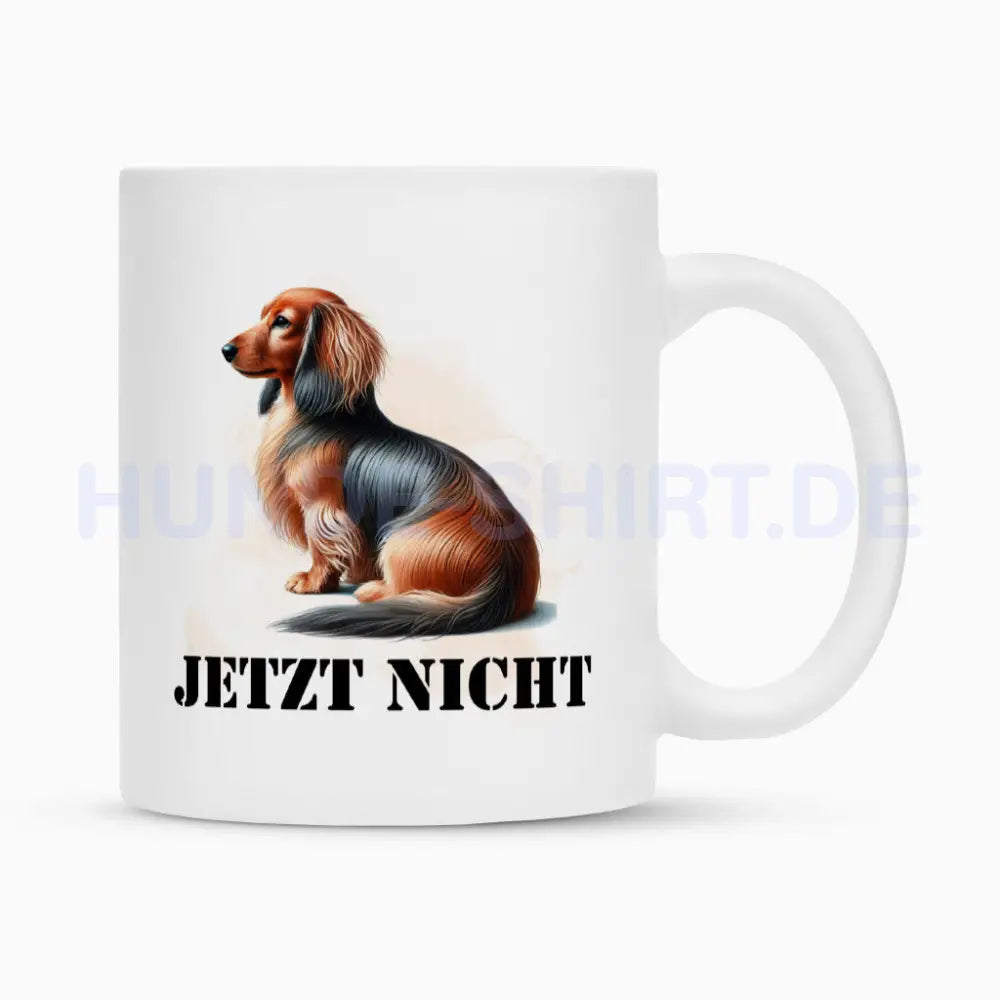 Tasse "Dackel ( Langhaar ) - JETZT NICHT" Weiß – hunde-shirt.de