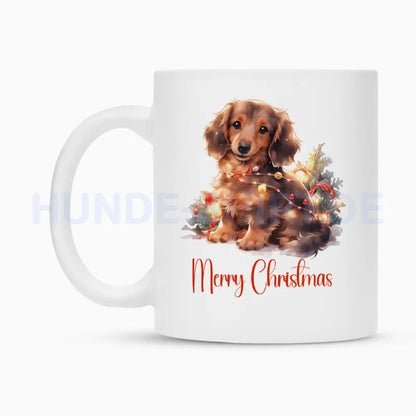 Tasse "Dackel ( Langhaar ) - Merry Christmas" – hunde-shirt.de