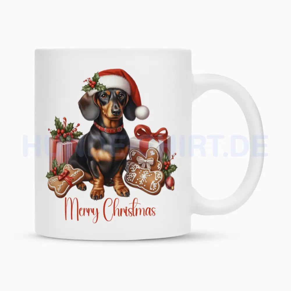 Tasse "Dackel - Merry Christmas Gifts" Weiß – hunde-shirt.de