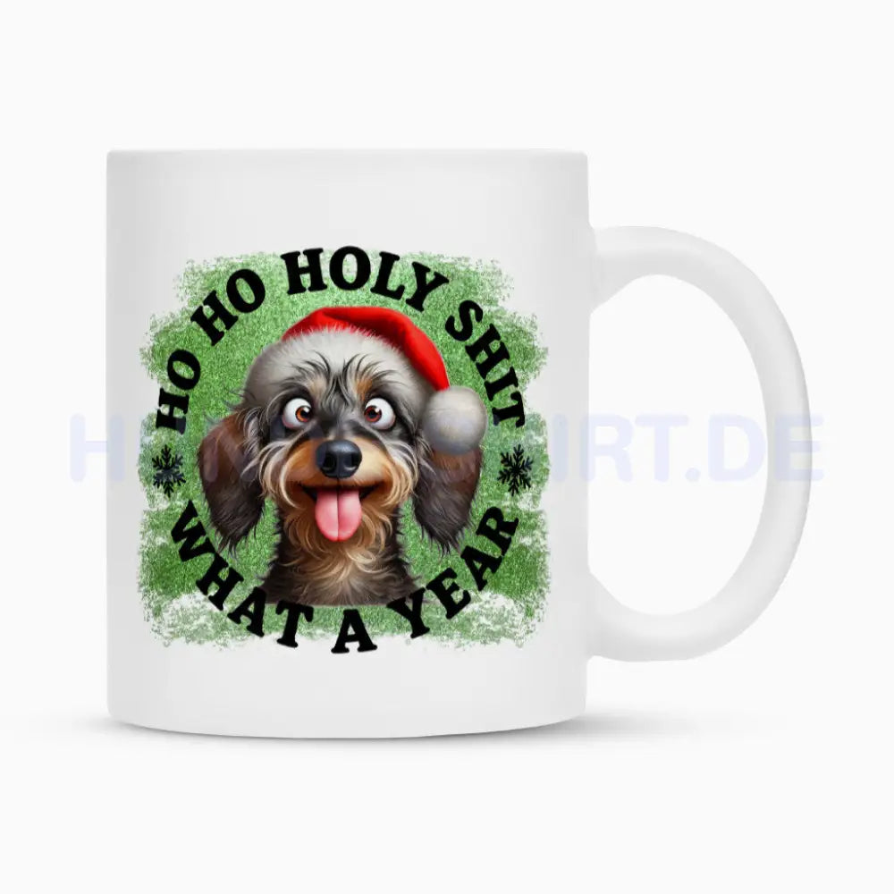 Tasse "Dackel ( Rauhaar ) - HO HO..." Weiß – hunde-shirt.de