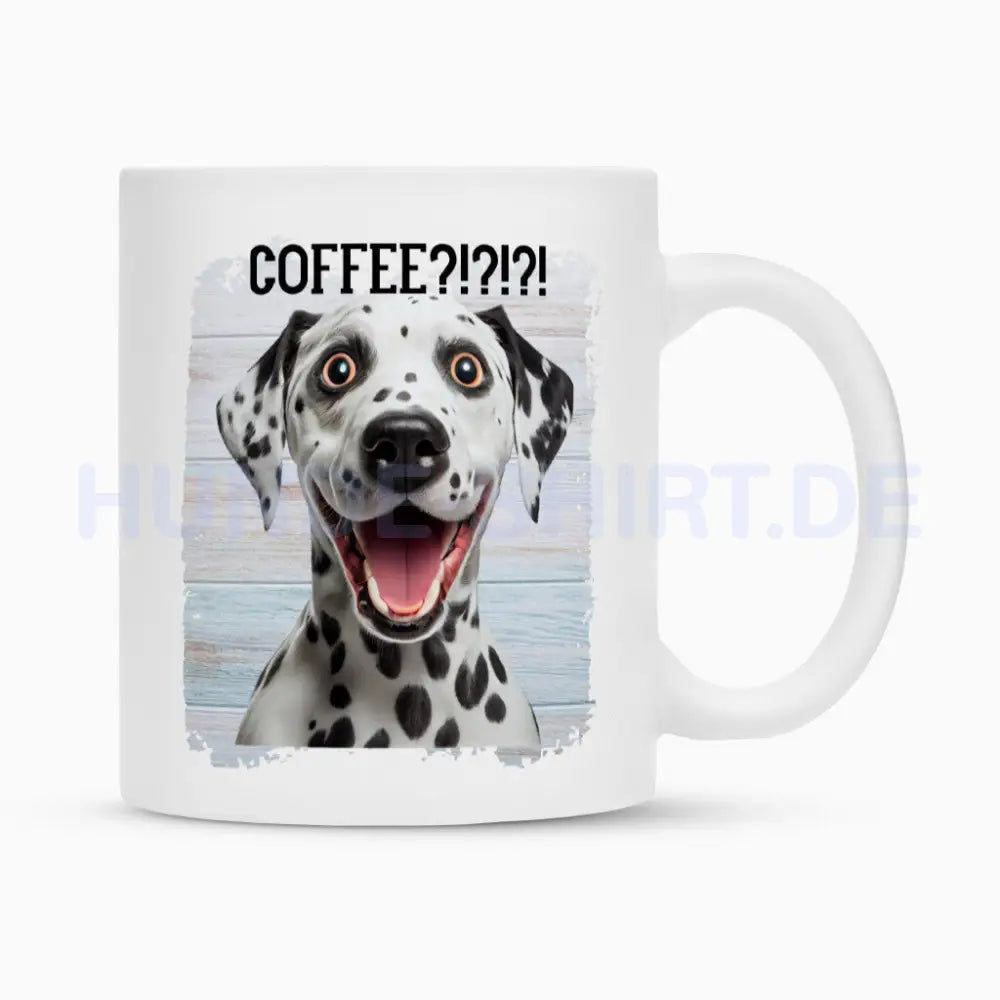 Tasse "Dalmatiner - Coffee?!" Weiß – hunde-shirt.de