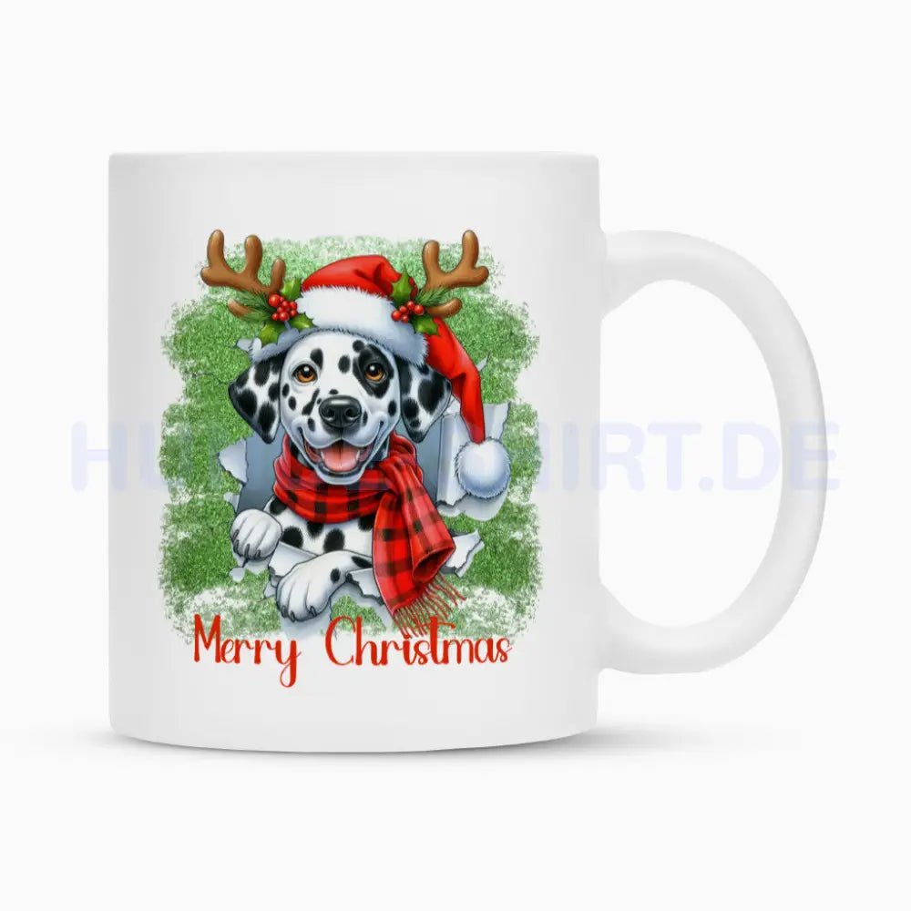 Tasse "Dalmatiner - Funny Christmas" Weiß – hunde-shirt.de