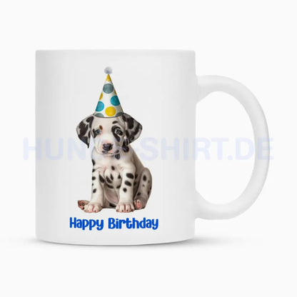 Tasse "Dalmatiner - Happy Birthday" Weiß – hunde-shirt.de