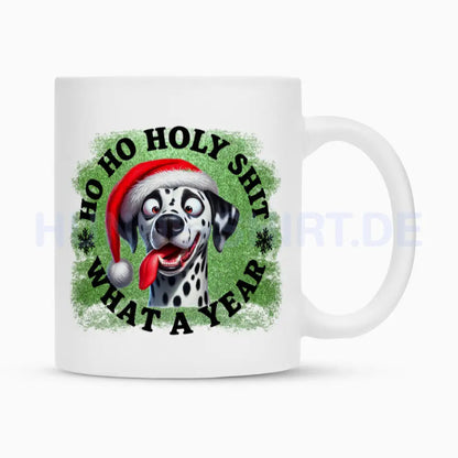 Tasse "Dalmatiner - HO HO..." Weiß – hunde-shirt.de