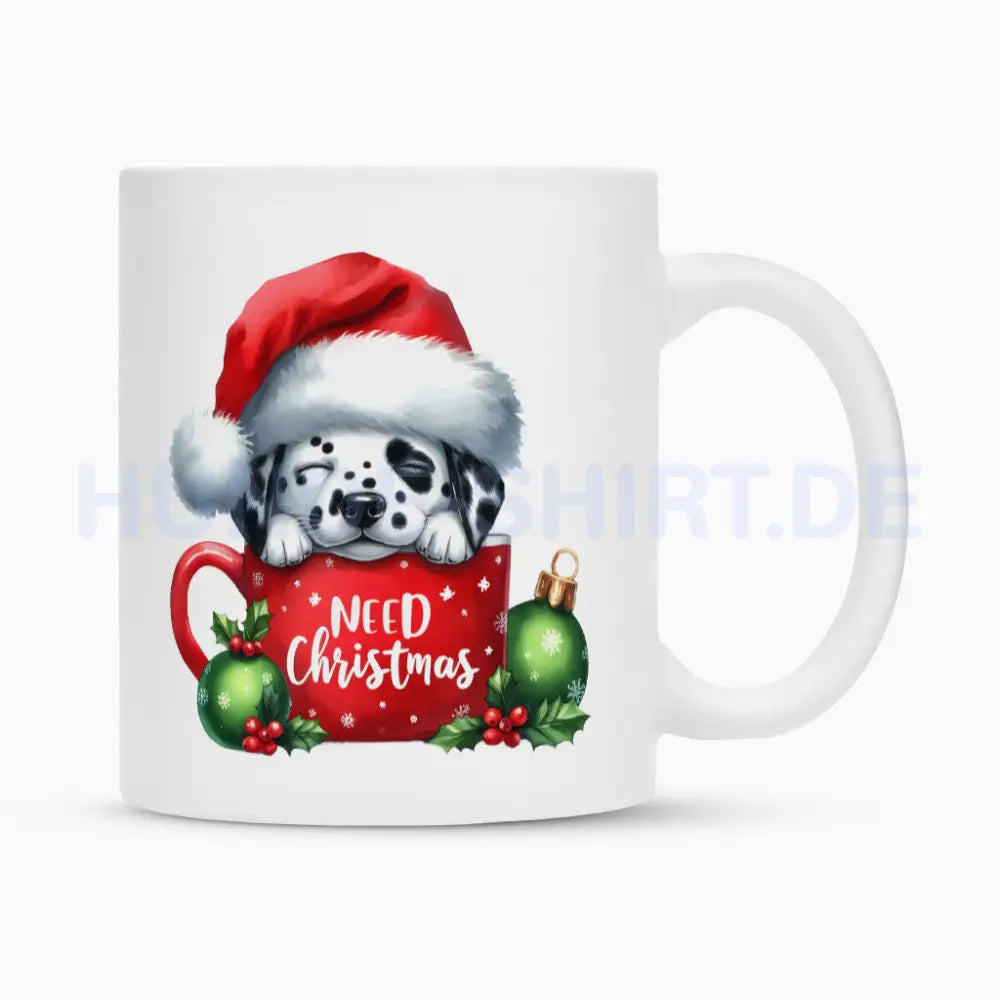 Tasse "Dalmatiner - Need Christmas" Weiß – hunde-shirt.de