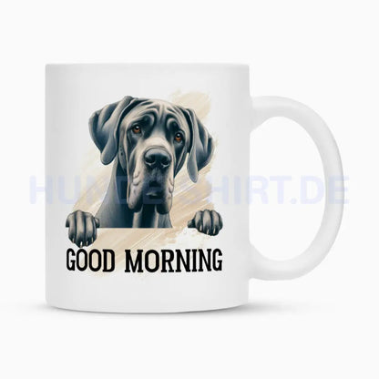 Tasse "Deutsche Dogge - Good Morning" Weiß – hunde-shirt.de