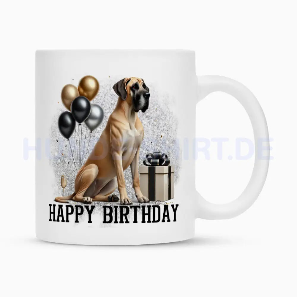 Tasse "Deutsche Dogge - Happy Birthday 2" Weiß – hunde-shirt.de