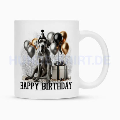 Tasse "Deutsche Dogge - Happy Birthday 3" Weiß – hunde-shirt.de