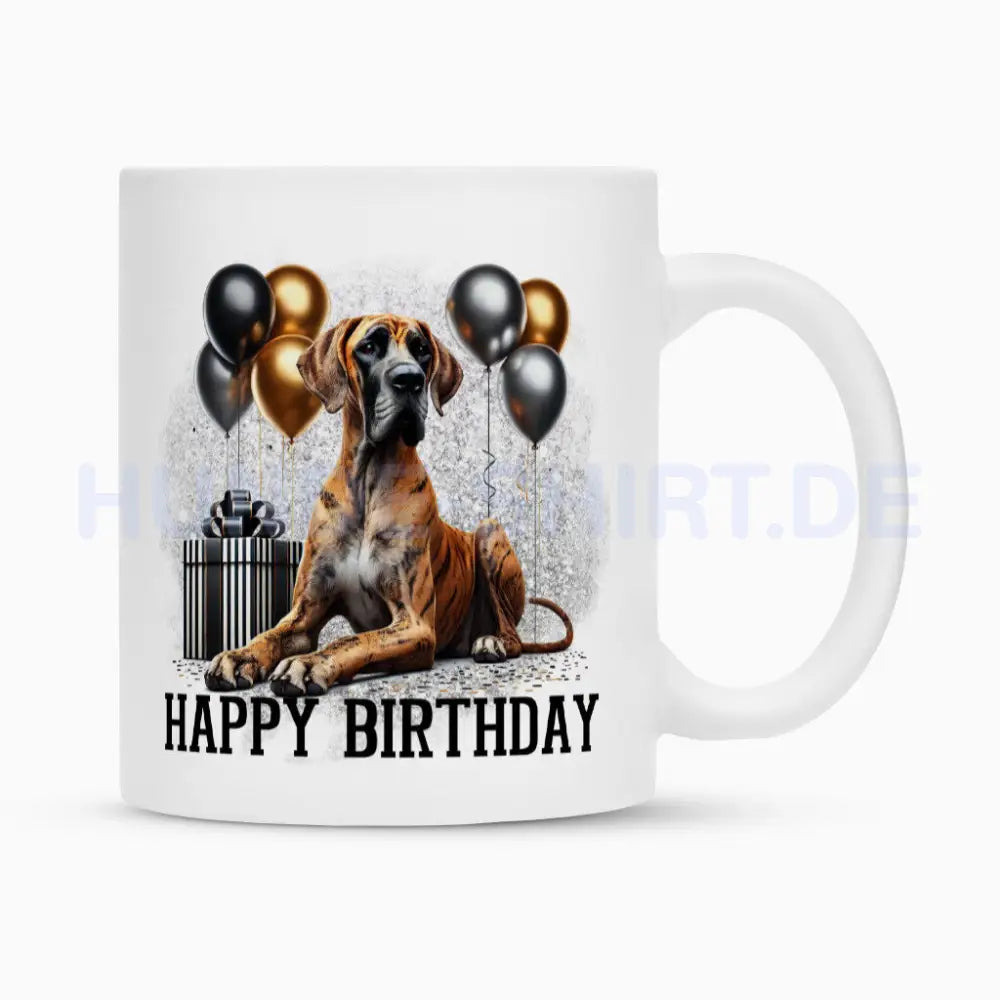 Tasse "Deutsche Dogge - Happy Birthday" Weiß – hunde-shirt.de