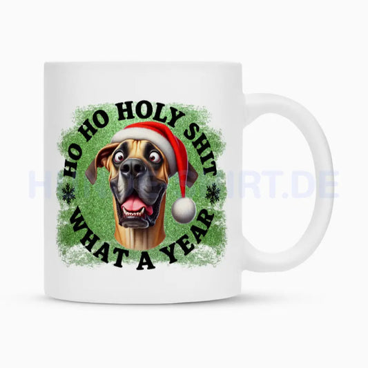 Tasse "Deutsche Dogge - HO HO..." Weiß – hunde-shirt.de