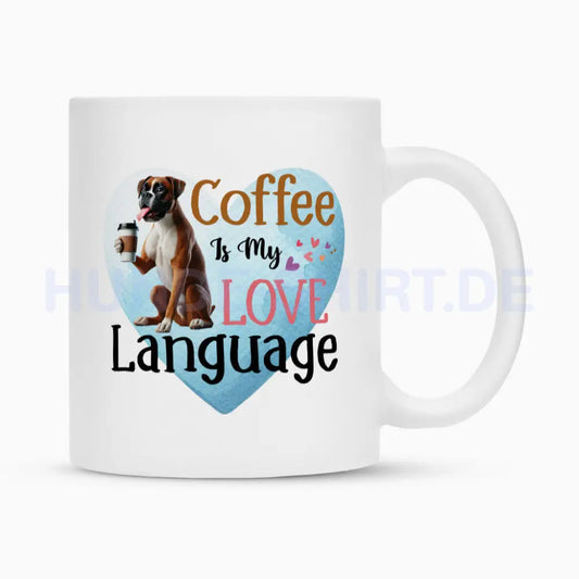 Tasse "Deutscher Boxer - Love Language" Weiß – hunde-shirt.de