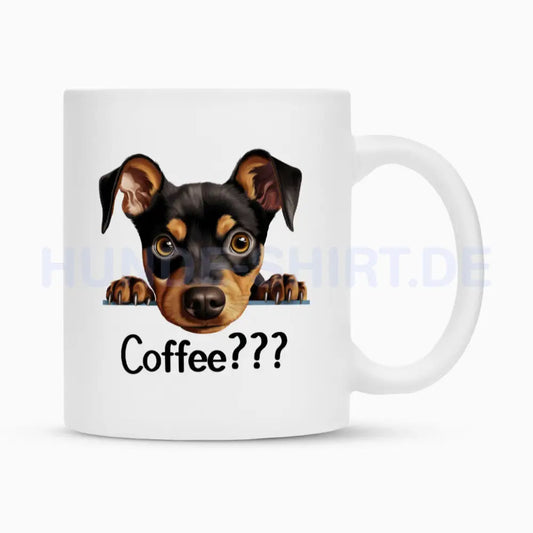 Tasse "Deutscher Pinscher - Coffee???" Weiß – hunde-shirt.de