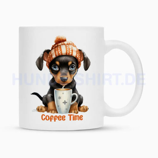 Tasse "Deutscher Pinscher - Coffee Time" Weiß – hunde-shirt.de