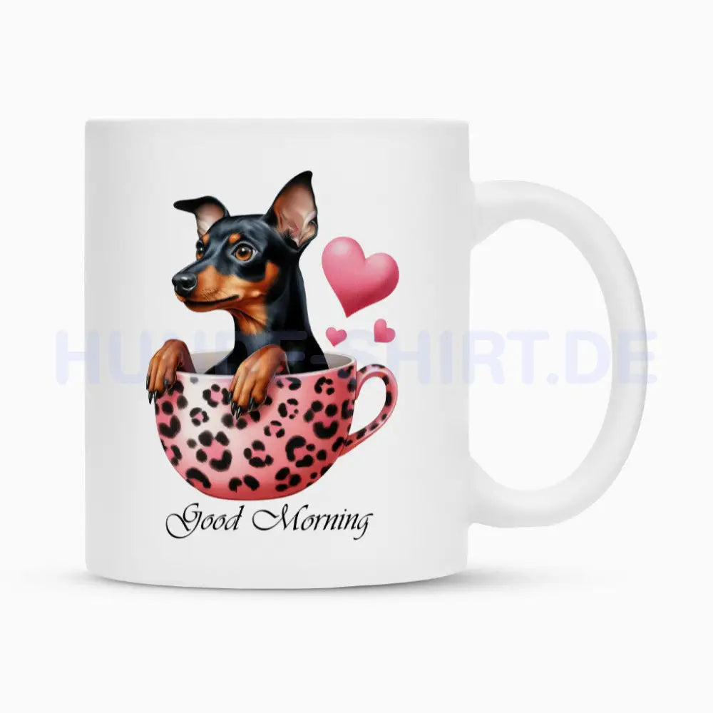 Tasse "Deutscher Pinscher - Good Morning" Weiß – hunde-shirt.de