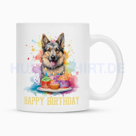 Tasse "Deutscher Schäferhund - Happy Birthday 2" Weiß – hunde-shirt.de