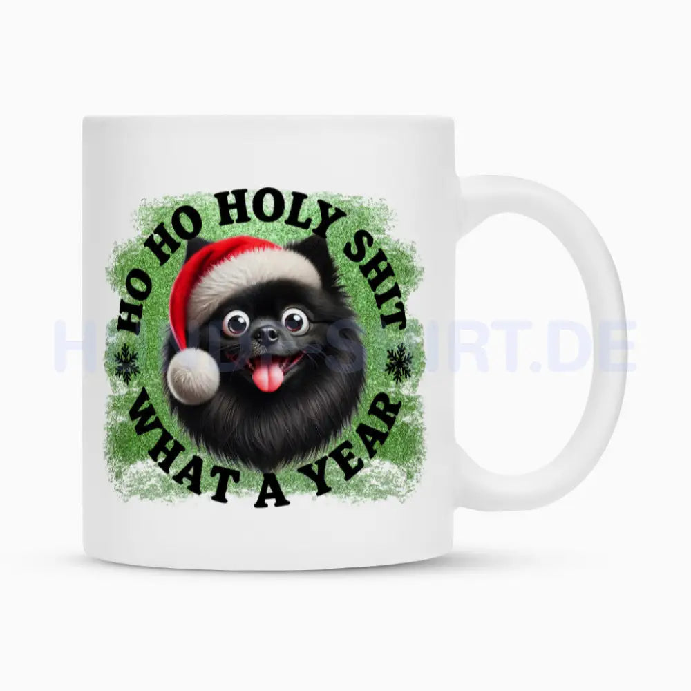 Tasse "Deutscher Spitz ( schwarz ) - HO HO..." Weiß – hunde-shirt.de