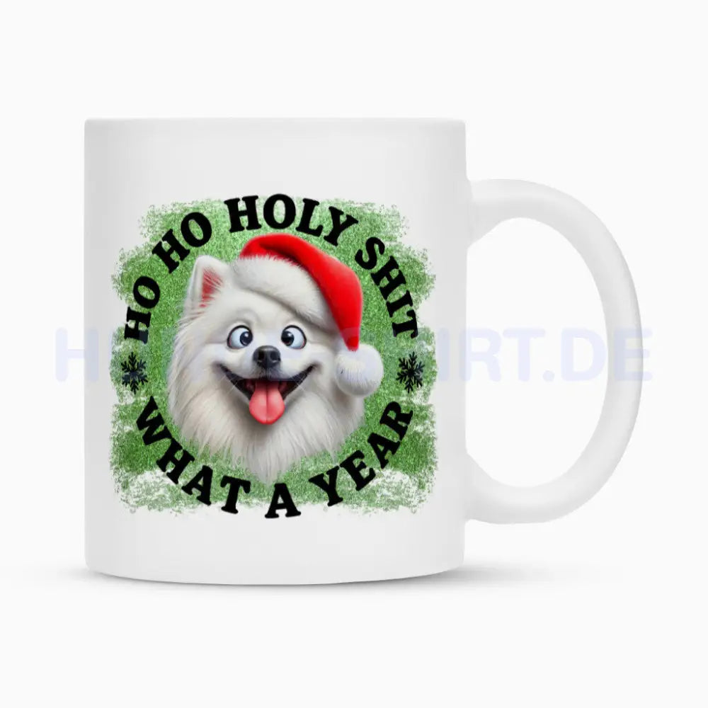 Tasse "Deutscher Spitz ( weiß ) - HO HO..." Weiß – hunde-shirt.de