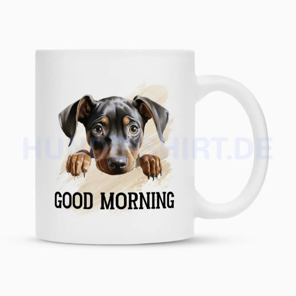 Tasse "Dobermann - Good Morning" Weiß – hunde-shirt.de