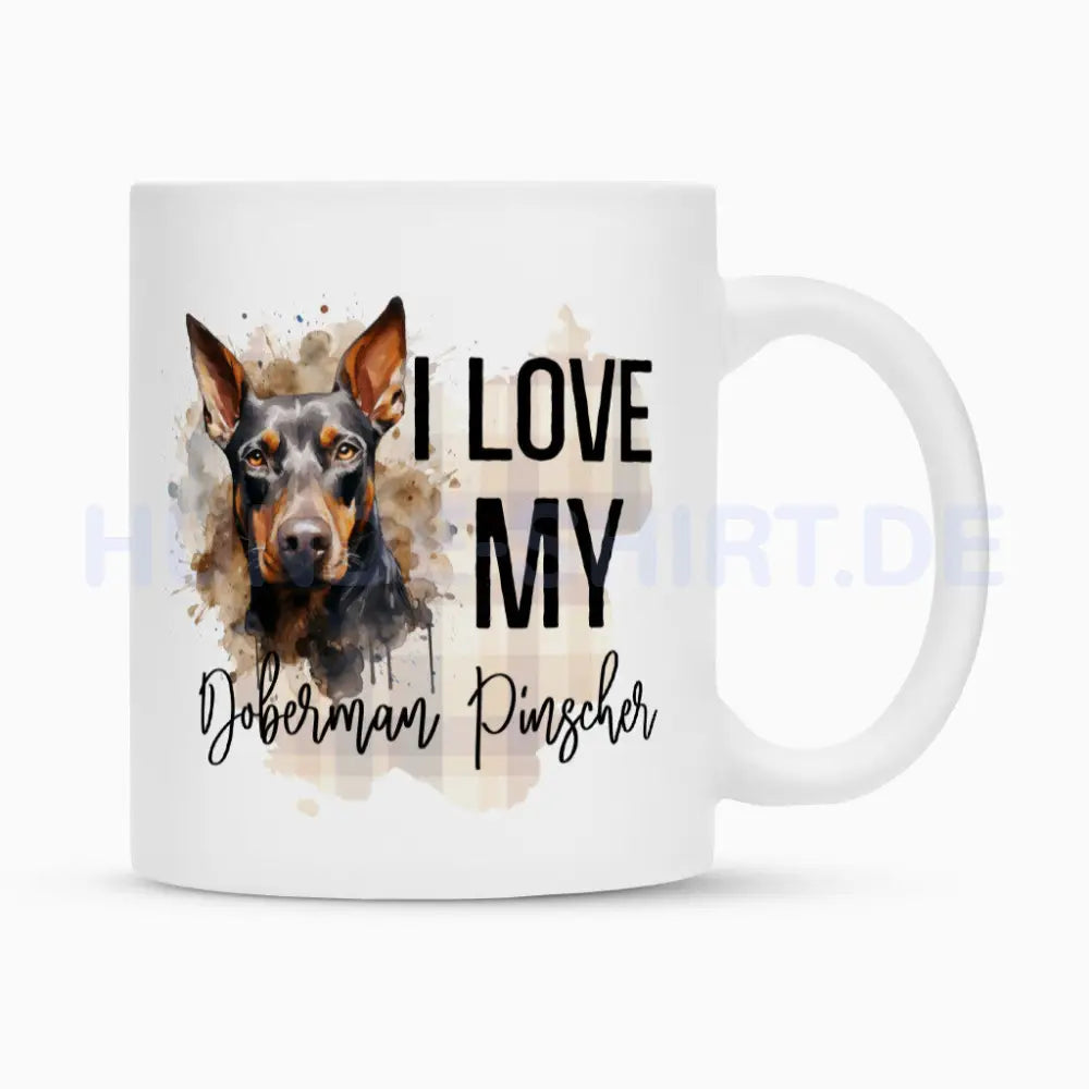 Tasse "Dobermann - I love..." Weiß – hunde-shirt.de