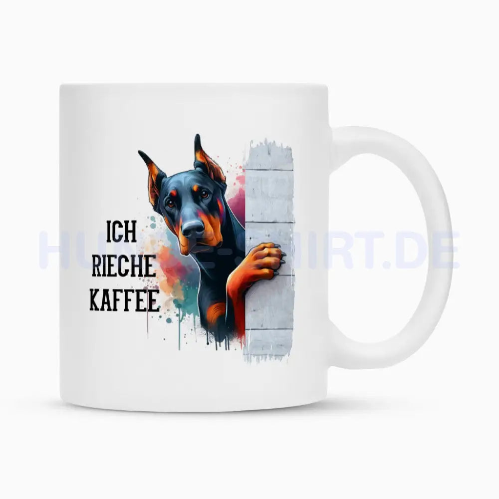 Tasse "Dobermann - Ich rieche Kaffee" Weiß – hunde-shirt.de