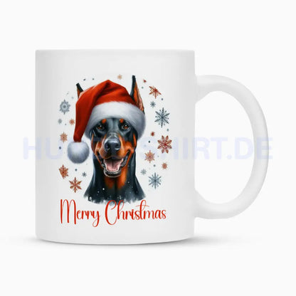 Tasse "Dobermann - Merry Christmas" Weiß – hunde-shirt.de