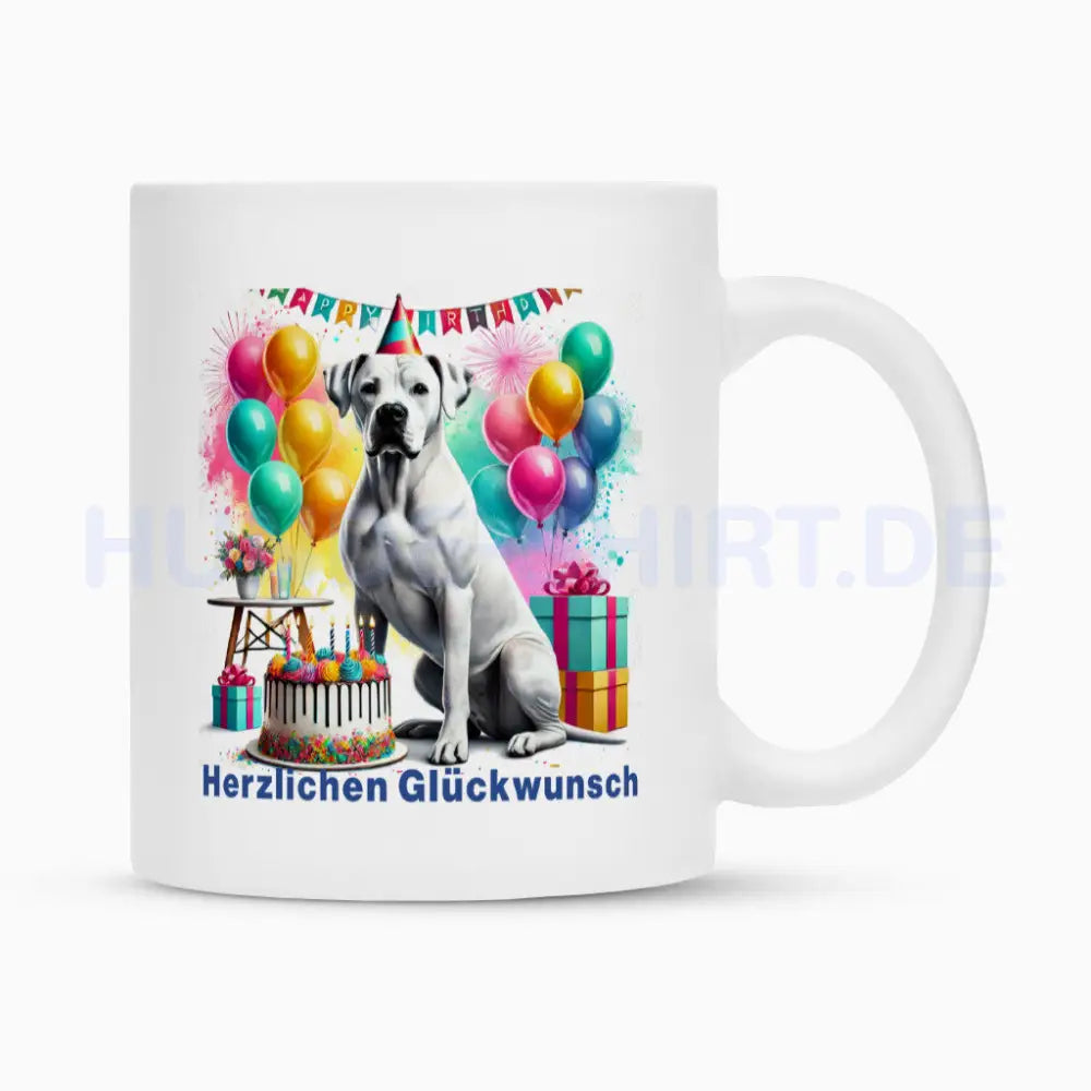 Tasse "Dogo Argentino - Herzlichen Glückwunsch" Weiß – hunde-shirt.de