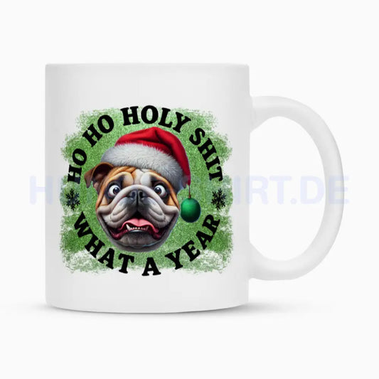 Tasse "English Bulldog - HO HO..." Weiß – hunde-shirt.de