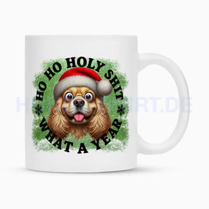 Tasse "English Cocker Spaniel - HO HO...2" Weiß – hunde-shirt.de