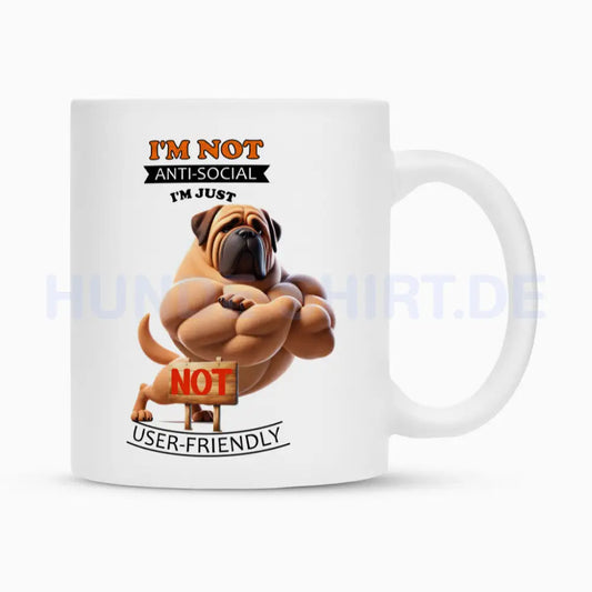 Tasse "English Mastiff - Anti-Social" Weiß – hunde-shirt.de