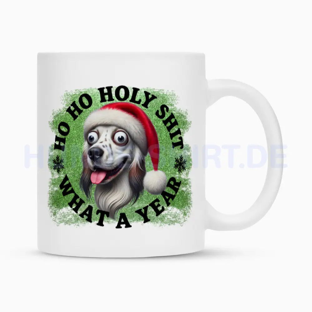 Tasse "English Setter - HO HO..." Weiß – hunde-shirt.de