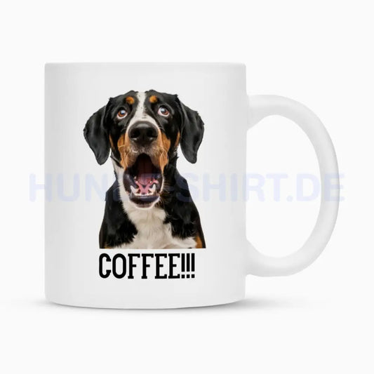 Tasse "Entlebucher Sennenhund - Coffee!!!" Weiß – hunde-shirt.de