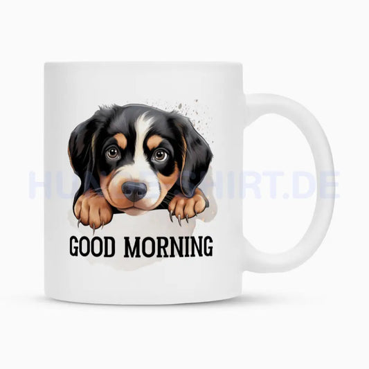 Tasse "Entlebucher Sennenhund - Good Morning" Weiß – hunde-shirt.de