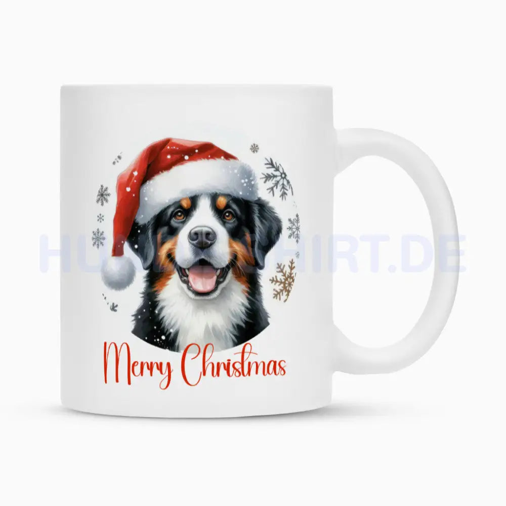 Tasse "Entlebucher Sennenhund - Merry Christmas" Weiß – hunde-shirt.de