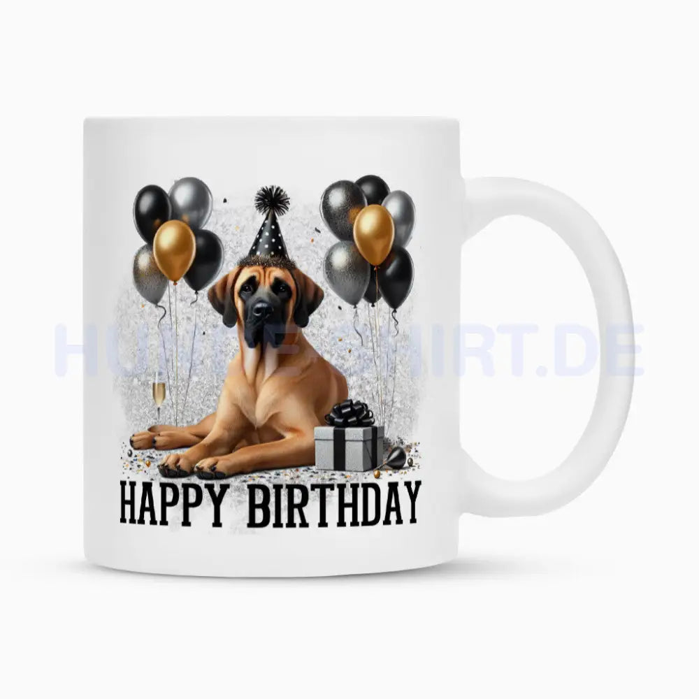 Tasse "Fila Brasileiro ( hell ) - Happy Birthday" Weiß – hunde-shirt.de