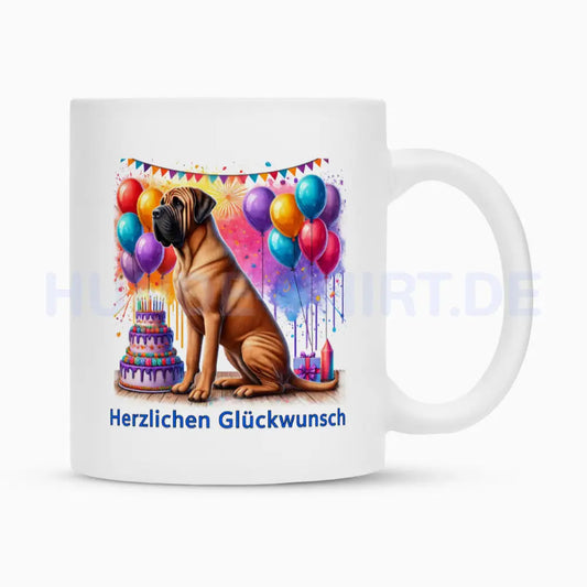 Tasse "Fila Brasileiro - Herzlichen Glückwunsch" Weiß – hunde-shirt.de