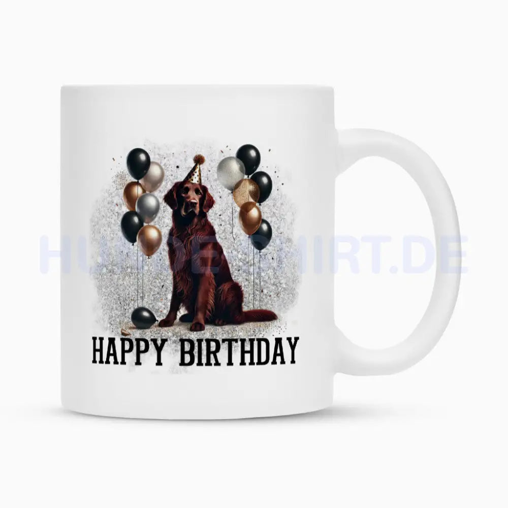 Tasse "Flat Coated Retriever - Happy Birthday" Weiß – hunde-shirt.de