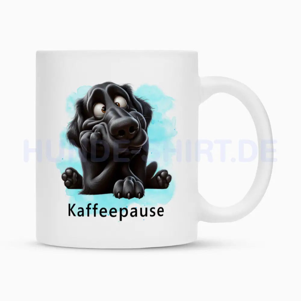 Tasse "Flat Coated Retriever - Kaffeepause" Weiß – hunde-shirt.de